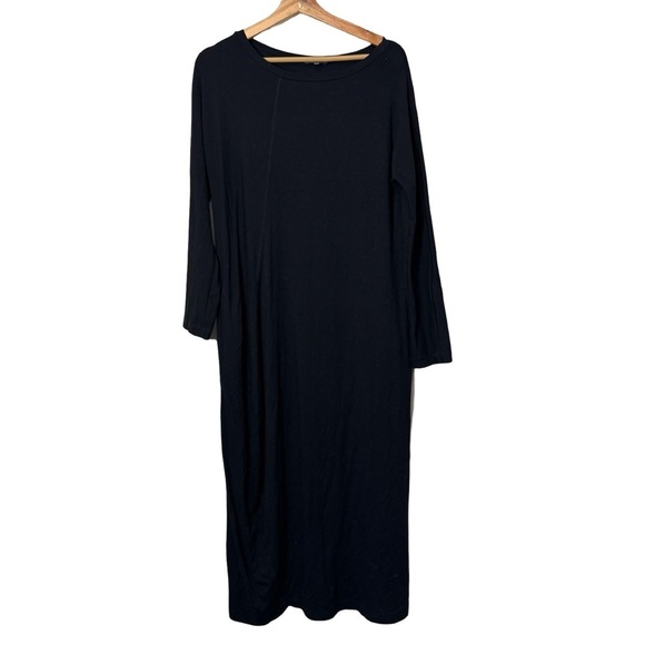 OSKA Long Sleeve Black Midi Dress Size 2 Medium Lagenlook Utilitarian Layering - Picture 1 of 6
